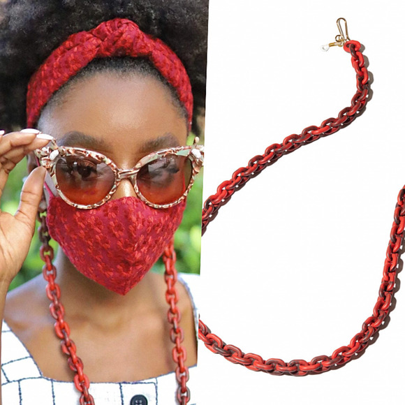 Lele Sadoughi Resin Chain Link 14K Gold Sunglass Mask Chain Red Black - Picture 1 of 7